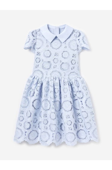 Self Portrait Girls 3D Flower Lace Dress in Blue