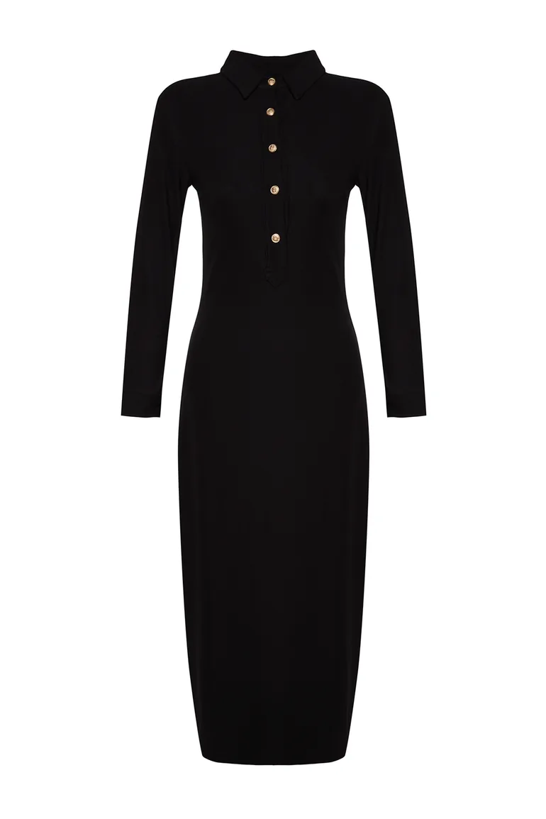 blue gold dress original image ZUNNI BLACK GOLD BUTTON KNIT DRESS main image 1