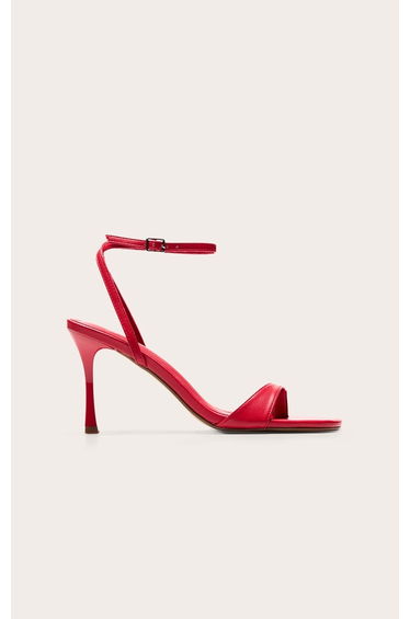 Red PU Toe Post Heeled Sandal