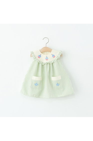 Baby Embroidered Sailboat Striped Sleeveless Dress