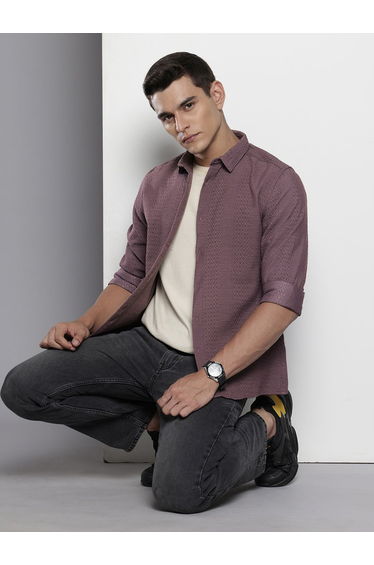 Men Purple Textured Casual Shirt