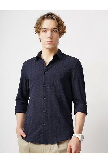 Textured Spread Collar Regular Fit Shirt