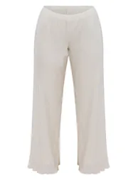 Petite Cream Plisse Frill Edge Wide Leg Trousers - 4