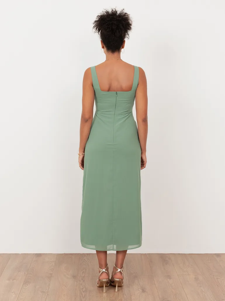 green emerald velvet dress Asymmetric Neckline Midaxi Dress, Dark Green – Jolie Moi Retail main image 0