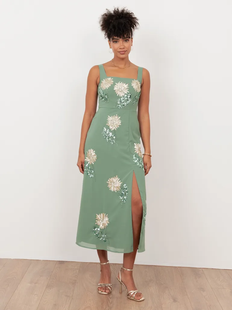 dark green flower dress Caroline Dress: Green Maxi Dress for Destination Wedding main image 1