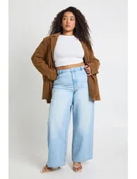 Plus Cinched Waist Loose Fit Jeans With Adjuster - bleached blue