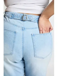 Plus Cinched Waist Loose Fit Jeans With Adjuster - bleached blue - 3