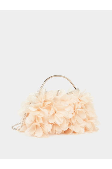 Beige Floral Clutch Bag