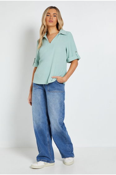 Relaxed Collar Shirt With Tab Sleeve