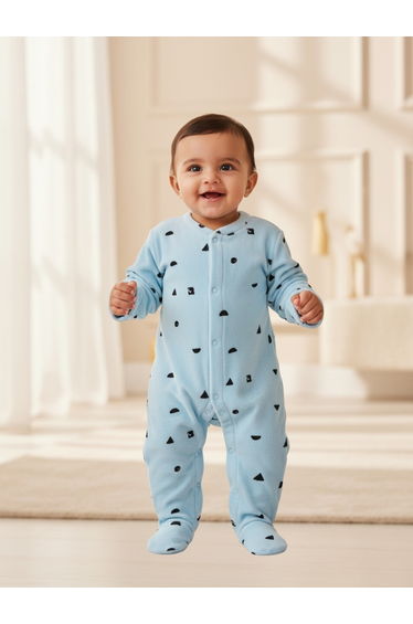 Baby Girls Printed Velour Footed Sleepsuit