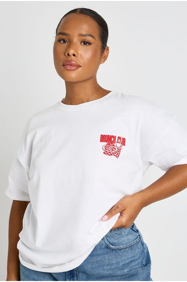 Plus Brunch Club Printed T Shirt - white