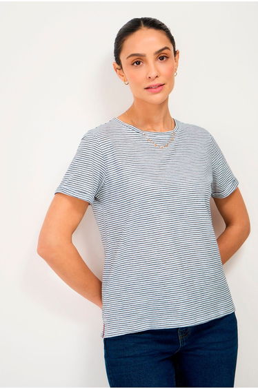 Perfect Stripe Crew Slub Tee White Navy