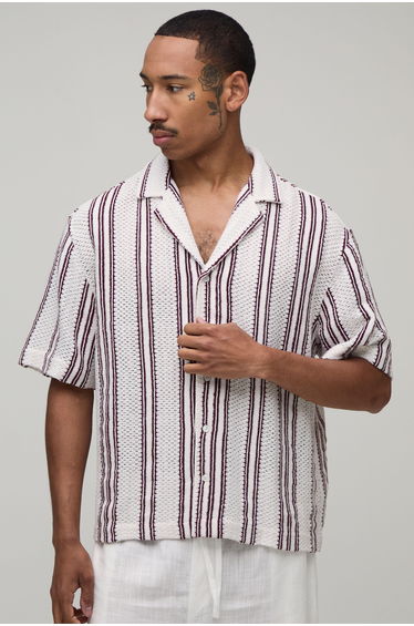 Oversized Boxy Crotchet Number Applique Shirt - white