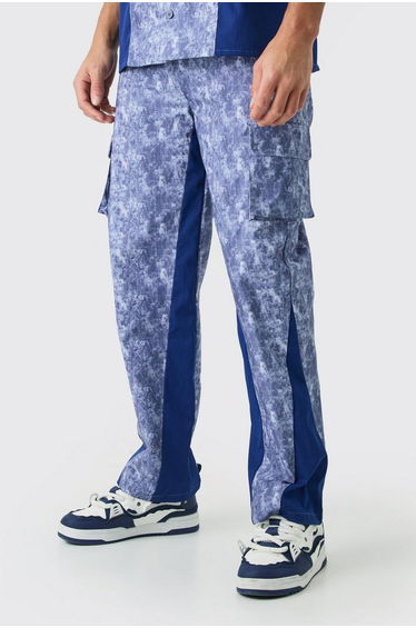 Camo Fixed Waist Gusset Relaxed Trouser - denim-blue