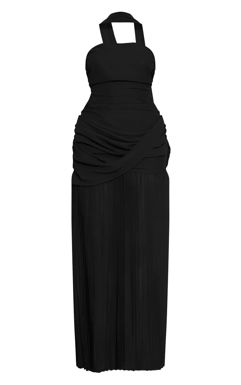 Black Chiffon Scarf Detail Bandeau Ruched Maxi Dress - 4
