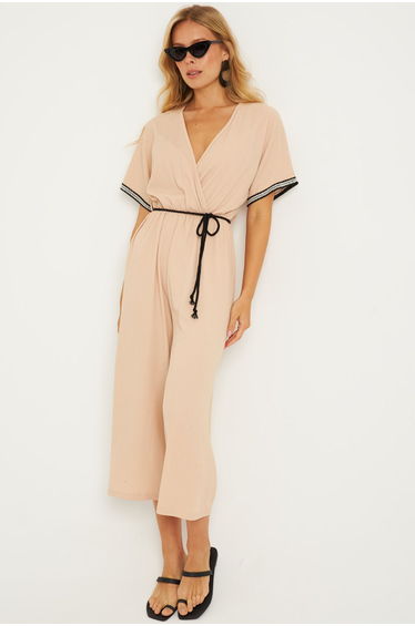 Women's Vanilla Ethnic Patterned Belted Jumpsuit