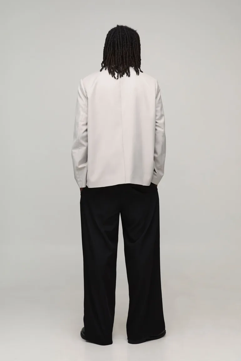 Collarless Fireman Clasp Oversized Blazer - stone - 1