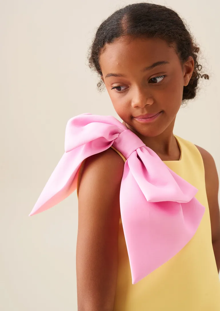 Thea Oversized Bow Shoulder Dress - Yellow - 1