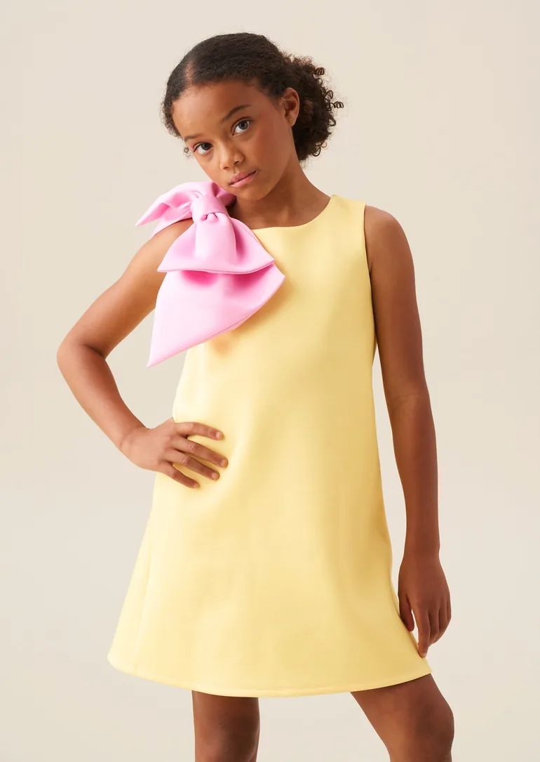 Thea Oversized Bow Shoulder Dress - Yellow - 3