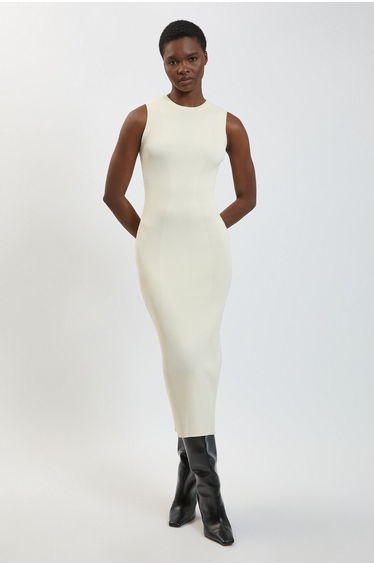Rib Knitted Crew Neck Midi Dress
