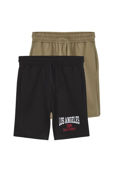 Black-Khaki Printed Knitted Shorts & Bermuda