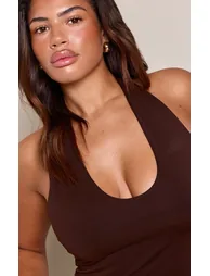 Shape Chocolate Soft Touch Halterneck Top - 3