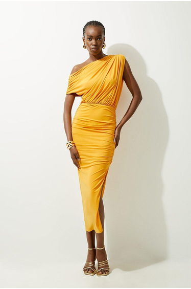 Jersey Crepe Asymmetric Neckline Midaxi Dress