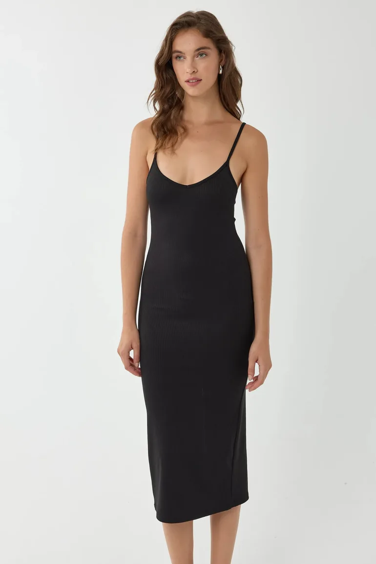 black v neck bodycon midi dress V Neck Knit Bodycon Slit Midi Dress New York & Company