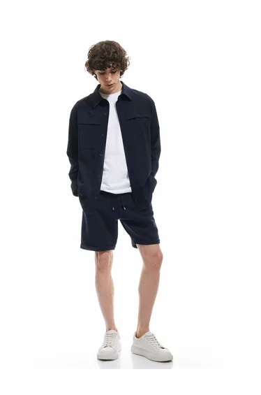 Bermuda Pique Fabric Pleated Waist Lace up Shorts