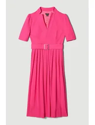 فستان ميدي كريب بكسرات بحزام - 3