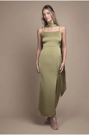 Oasis Strappy Satin Maxi Bridesmaid Dress with Scarf