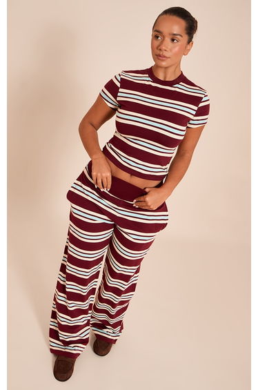 Shape Burgundy Striped Long Line T-shirt