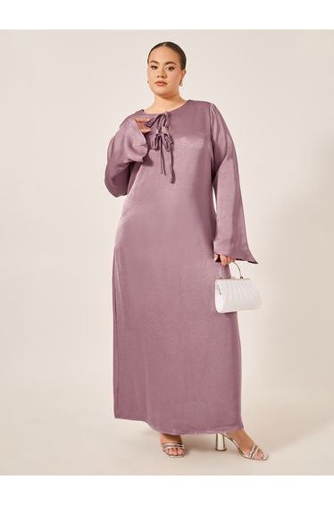 Plus Size Textured Tie-Up Neck A-Line Maxi Dress