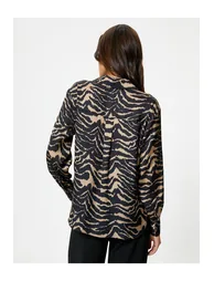 Satin Shirt Zebra Pattern Pocket Buttoned Long Sleeve - 2