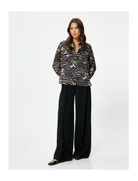 Satin Shirt Zebra Pattern Pocket Buttoned Long Sleeve