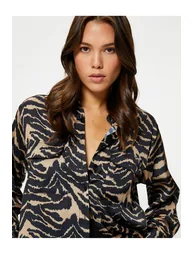 Satin Shirt Zebra Pattern Pocket Buttoned Long Sleeve - 4