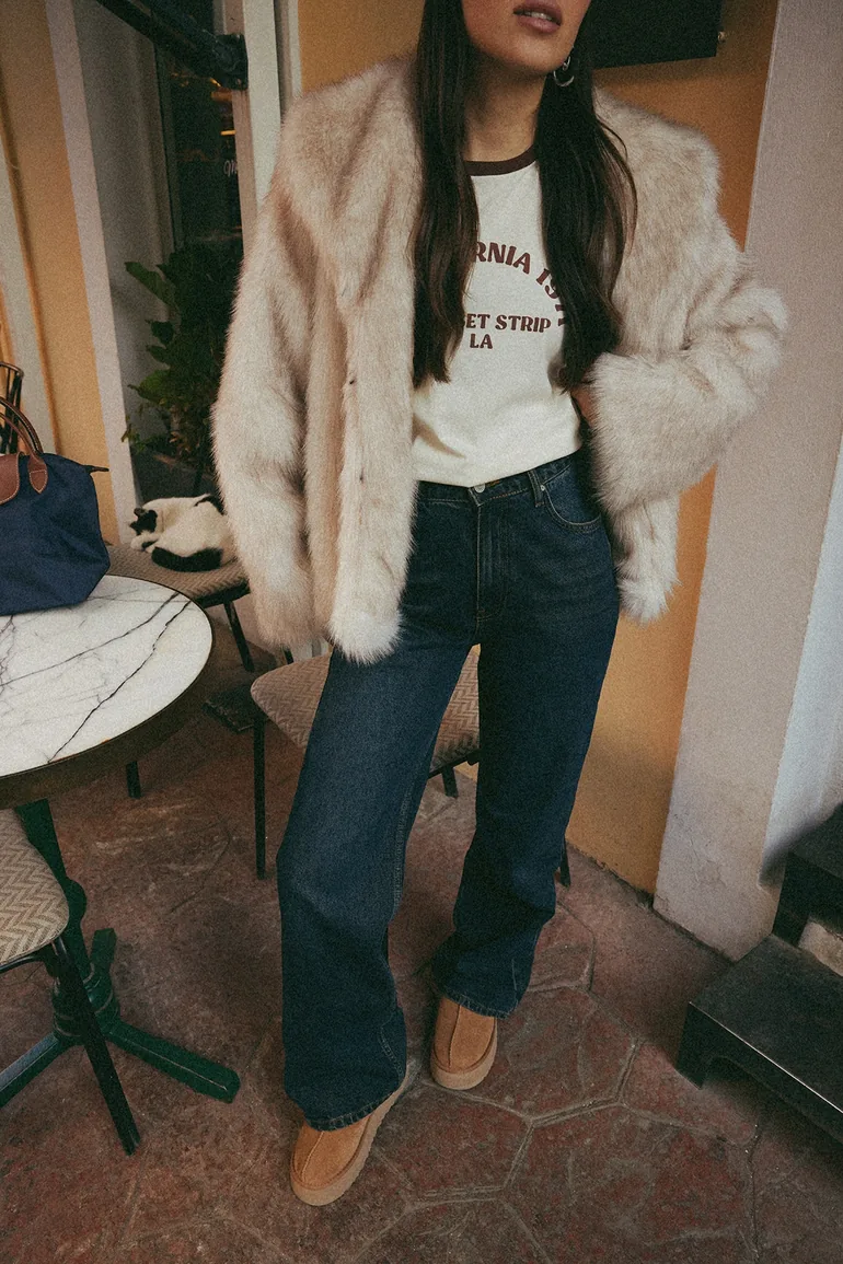Ecru Regular Fit Fur Coat - 3