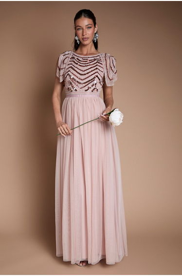 Sparkle Drape Sleeve Bridesmaid Midi Dress