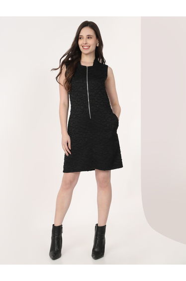 Black Sleeveless Mini Dress with Zipped Detail