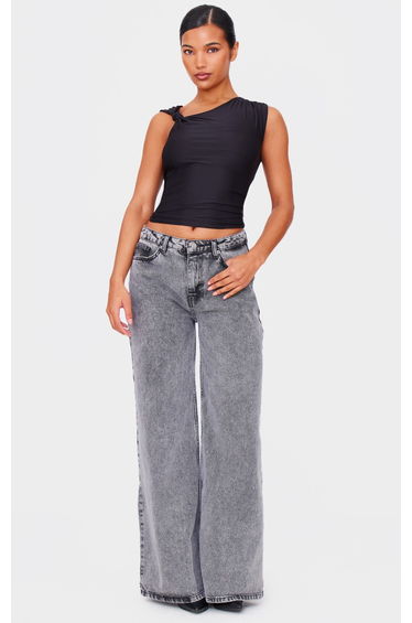Black Slinky Knot Strap Detail Long Top