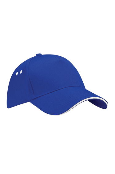 Beechfield Unisex Ultimate 5 Panel Contrast Baseball Cap With Sandwich Peak / Headwear - Bright Royal/White