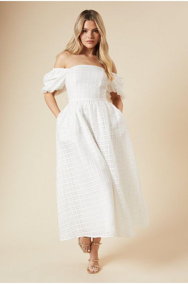 DP Luxe Seersucker Square Neck Midi Dress