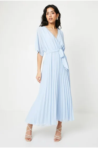 فستان ميداكسي بكسرات بأكمام - للمقاسات الصغيرة