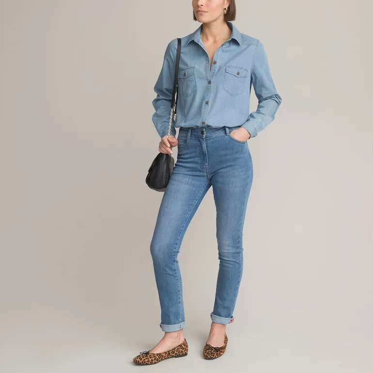 Lightweight Denim Shirt with Long Sleeves - 2