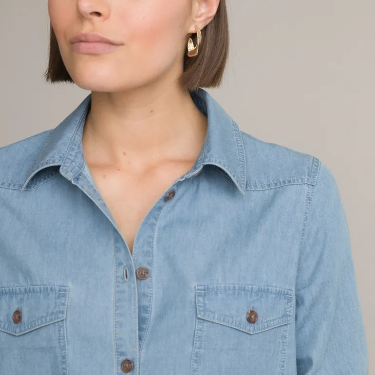 Lightweight Denim Shirt with Long Sleeves - 3