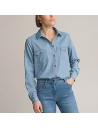 Lightweight Denim Shirt with Long Sleeves - 5