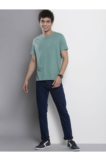 Men Blue Slim Straight Fit Solid Jeans