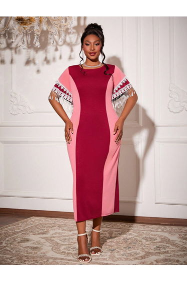 Leely Plus Women's Elegant Round Neck Flounce Sleeve Party Dresses