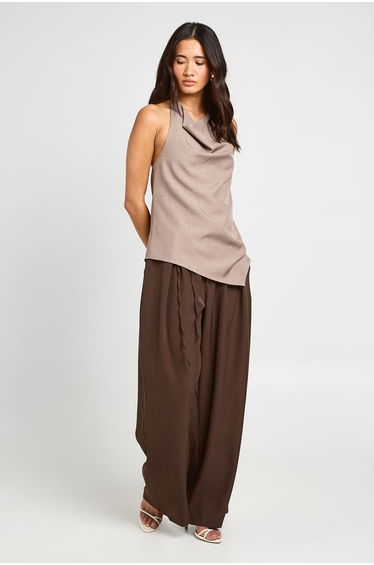 Cowl Marl Tie Back Tailored Top - mushroom