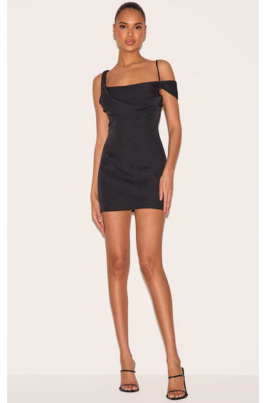 Black Woven Drape Mini Dress